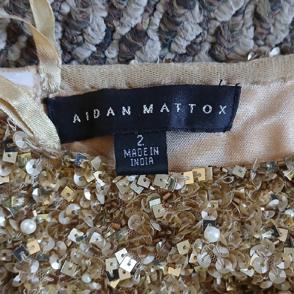 Aidan Mattox Gold Pleated One Shoulder Cocktail Dress - Picture 3 of 6